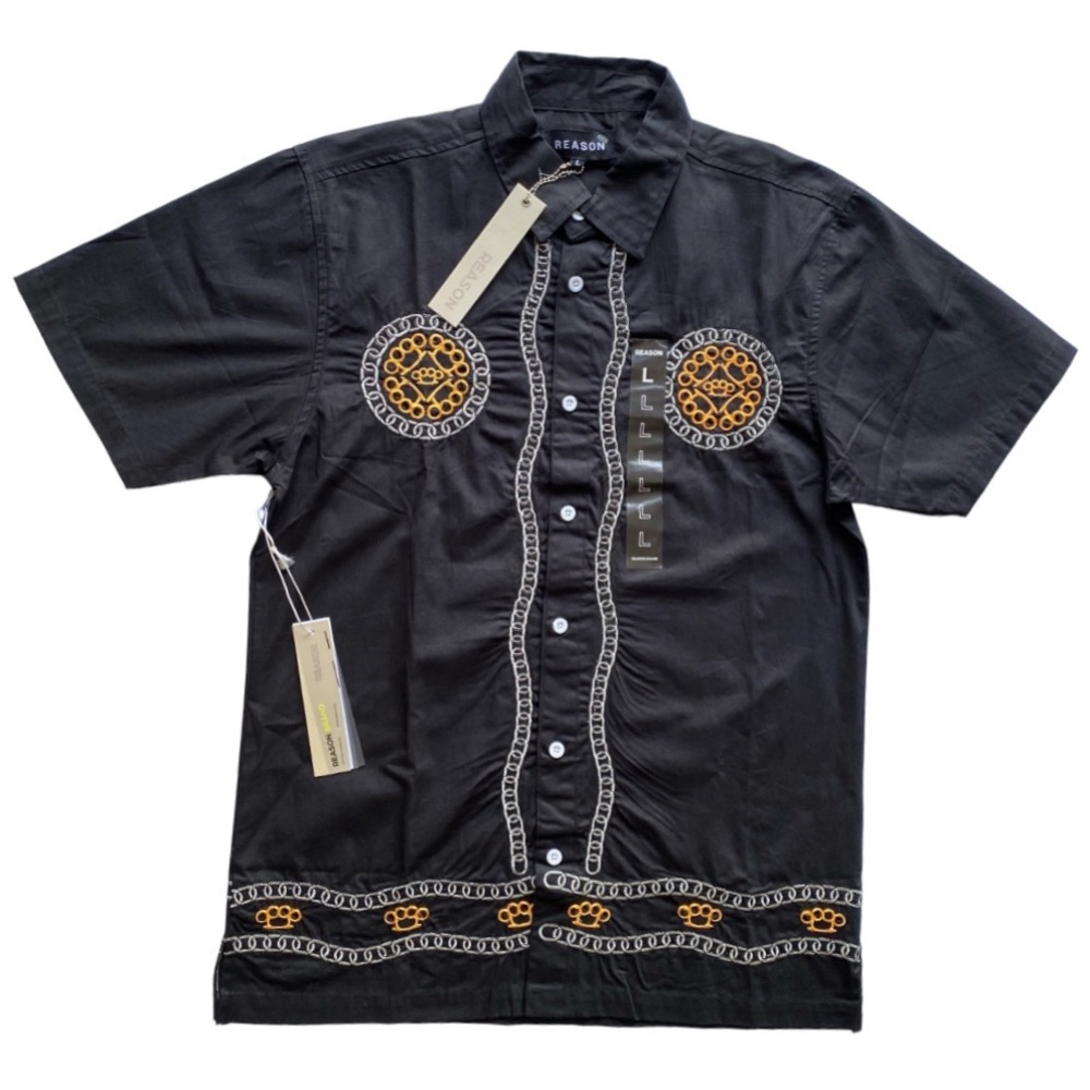 Reason Brand Yuma Embroidery Short Sleeve Size L Men’s‎ 100% Cotton Shirt